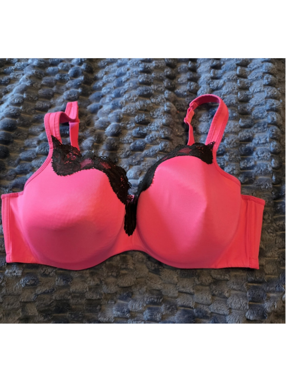 Cacique Women's 44DD Bra Hot Pink Lace Trim Balconette Underwire Plus
